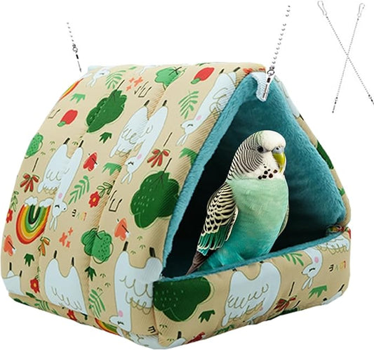 SUSOO Plush Warm Bird Nest House - Hanging Snuggle Bed Velvet Shed Hut Cage Fluffy Hideaway Winter Sleeping Hammock for Parrot Parakeet Conure Cockatiel Budgies Lovebird (Green, L)