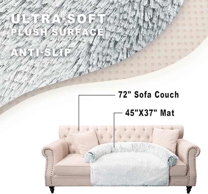 Tinaco Calming Dogs/Cats Bed Mats, Dog Pad Washable Removable Couch Cover, Plush Long Fur Mat for Pets, Waterproof Lining, Perfect for Small, Medium and Large Dogs and Cats (Gradient Gray, 45"x37")