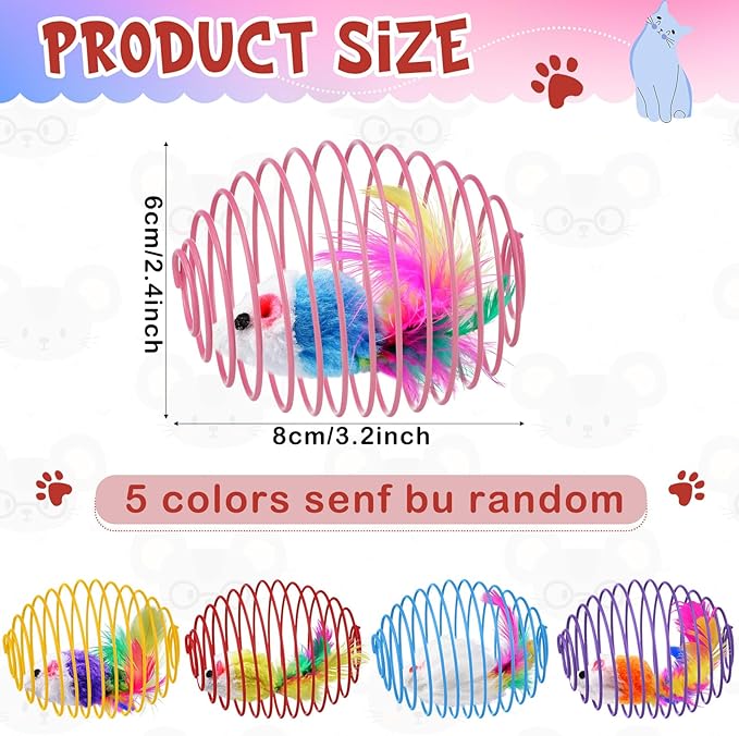 Jecery 5 Pcs Halloween Cat Spring Balls Toys Stretchable Rolling Balls Colorful Playful Coils Interactive Spring Action Toy Caged Rats for Kitten Cat Pet Supplies(Cute Mouse,Bright Color,5 Pcs)