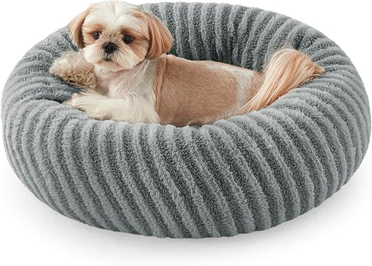MIXJOY Dog Beds for Small Dogs, Washable Dog Bed with Removable Cover, Small Cat Bed for Indoor Cats, Calming Soft Dount Pet Beds with Anti Slip Bottom, Cute Puppy Beds, 23"x23"x8", Grey