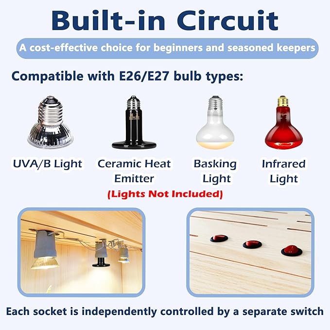 Prolee Reptile Terrarium, Lizard Tank Up to 68 Gallons, Bearded Dragon Tank with Roof Door, Snake Tank with Built-in Lamp Fixture and Switch (78 Gallon, 48" Long, Openable Wood Roof)