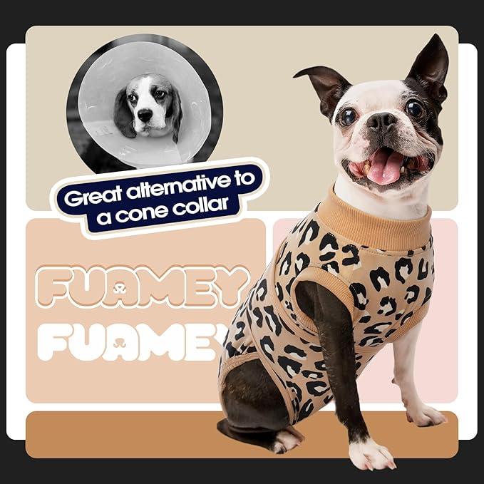 FUAMEY Recovery Suit for Dogs After Surgery,Soft Breathable Dog Bodysuit E-Collar & Cone Alternative Surgical Suit,Male Female Dog Neuter Spay Suits Anti Licking Wounds Onesie Brown Leopard S