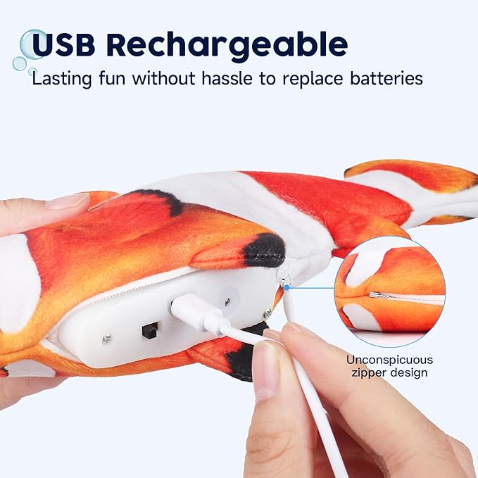 Potaroma Cat Toys Flopping Fish with SilverVine and Catnip, Moving Kitten Kicker, Floppy Wiggle Clownfish for Small Dogs, Motion Kitty Interactive Exercise, 10.5 Inches