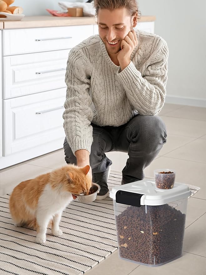 LivLab Mker 10 lbs Dog Food Storage Container Cat Treat Container with Measuring Cup,Large Dry Pet Food Storage Bin for Cereal, Birds, Rice and Grain