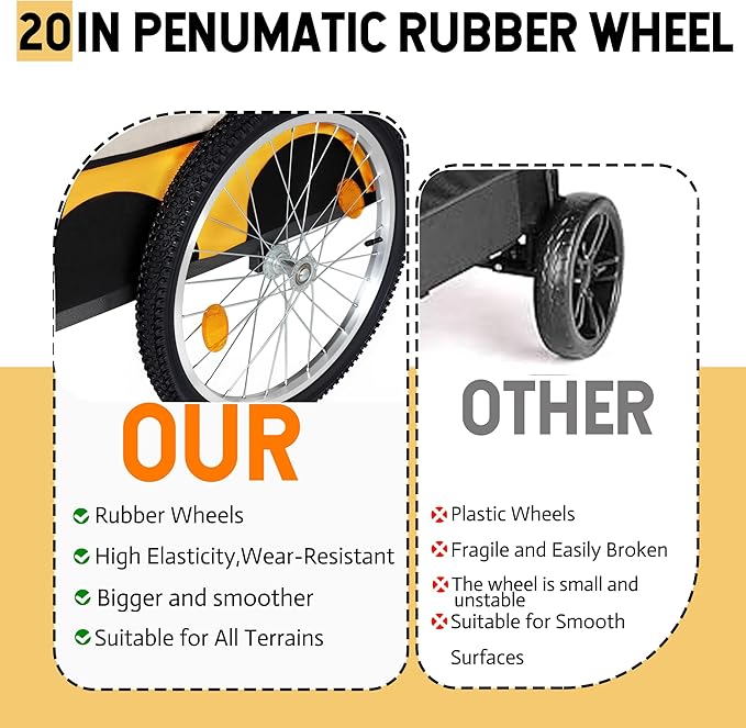 Pet Bike Trailer for Dogs, 88LBS Capacity Dog Bicycle Trailer with 20" Pneumatic Rubber Wheels, Multi-Directional Ventilation, Waterproof Cover, Perfect for Cycling with Pets