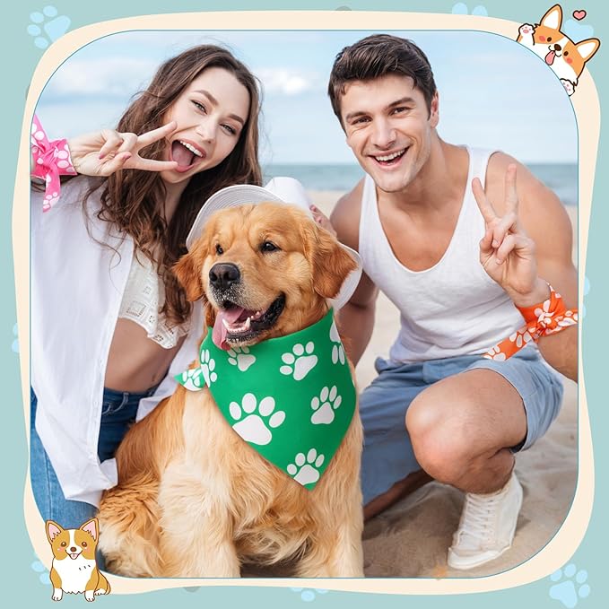 Sanwuta 30 Pcs Colorful Paw Print Dog Bandanas Bulk Soft Triangle Scarves for Pets Party Costume Doggie Walking Photo Props Bibs for Pets Shops Adoption Events National Dog Day Gifts