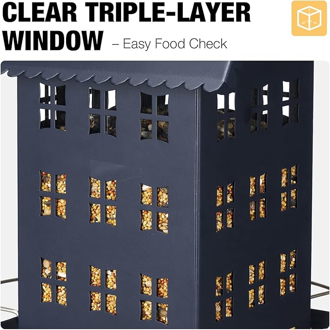 Veehoo Bird House Feeder for Outdoors Hanging, Metal Wild Finch Feeders for Outside, Outdoor Cardinal Birdfeeder Decorative Unique for Mixed Seed, Dark Blue