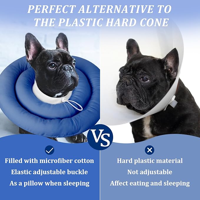 IDOMIK Dog Recovery Collar, Waterproof Soft Dog Cone After Surgery, Comfy Protective Elizabethan Collar Alternative for Dogs Cats, Adjustable Pet Neck Donut Cone Anti-Licking Biting Wounds,Navy,L