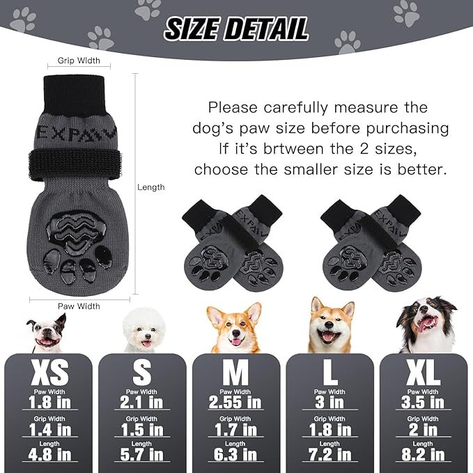 EXPAWLORER Anti-Slip Dog Socks,Dog Boots&Paw Protectors to Prevent Licking,Dog Shoes for Hot/Cold Pavement, Double Sides Non-Skid Traction Control on Hardwood Floor for Senior Dogs