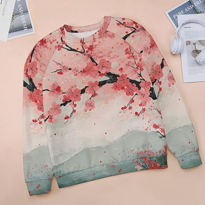 Womens Long Sleeve Tops Y2k Japanese Art Print Sweatshirts Fall Pullover for Women Crewneck Vintage Shirts Boho Tops
