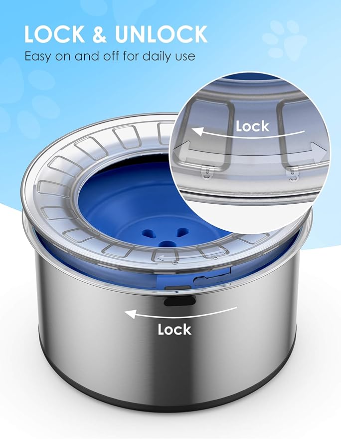 1Gallon Large Dog Water Bowl No Spill, [Anti Digging Lid & Rubber Bottom] Spill Proof Dog Bowl, Anti Splash Mess Dripless Slow Drinking Stainless Steel Water for Sloppy Messy Drinkers Car