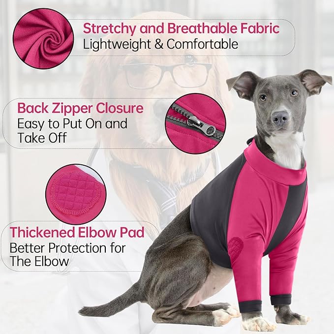 LeLePet Dog Recovery Suit for Front Legs, Dog Sleeve to Stop Licking, Elbow Protector for Leg Injuries Shoulder Wounds After Surgery Male Female,Zippered Long-Sleeved Shirt Cone Alternative(S-3XL)