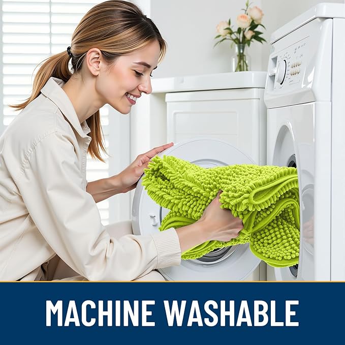 Smiry Dog Door Mat for Muddy Paws 36x24, Absorbs Moisture and Dirt Doormat, Non-Slip Washable Quick Dry Chenille Front Door Mat Indoor Entrance, Entryway Carpet for Inside Floor, Bright Green