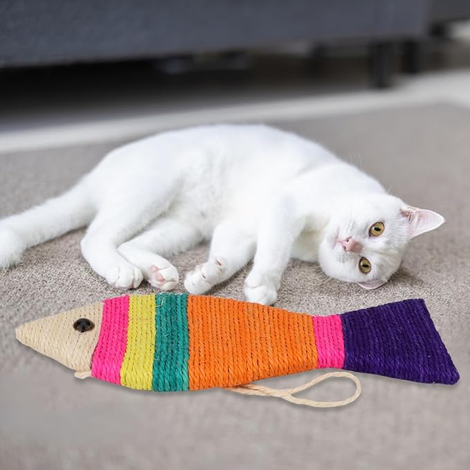 Hypeety Cat Scratching Board Creative Fish Shaped Cat Claw Toy Colorful Sisal Pad Scratch Lounge Durable Scratching Pad Interaction Toy (L)