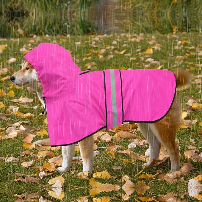 Waterproof Dog Rain Coat - Reflective Adjustable Pet Raincoat Jacket, Lightweight Dog Hooded Poncho Raincoats for Small to X- Large Dogs and Puppies (Pink, Medium)