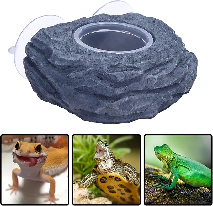 AIICIOO Crested Gecko Feeder Ledge Single Bowl Reptile Food Dish with 3PCS Reptile Feeding Cup Pet Water Dish for Bearded Dragon Snake Frog Tortoise Lizard Chameleon
