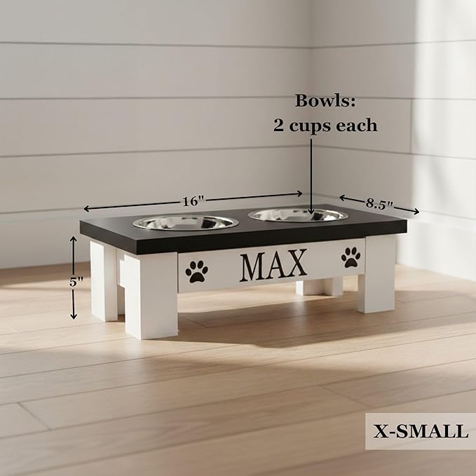 GrooveThis Woodshop Luxury Pet Feeder - Elevated Stand with Stainless Steel Bowls for Small Dogs & Cats, Anti-Slip, Easy Clean, Chic & Durable Design (X-Small, Grey)