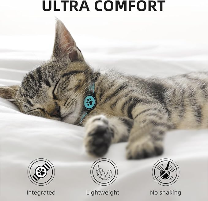 Waterproof Airtag Cat Collar, Reflective Cat Airtag Collar with Bell, Breakaway Cat Collar AirTag Holder, Lightweight Kitten Collar for Apple Air tag, Cat GPS Collars for Girl Boy Cats, Kitten (Teal)