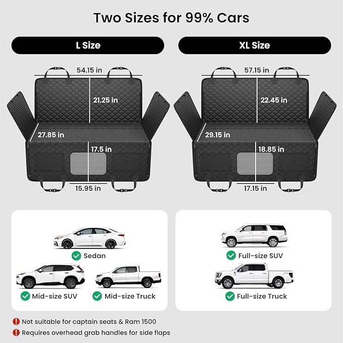 REEVAA Dog Truck Seat Cover for Back Seat, Hard Bottom Dog Hammock for Car, Pet Bed Extender for 2-4 Large Dogs, Waterproof Seat Protector, Universal XL Size Fits for Crew Cab Truck/SUV, Black