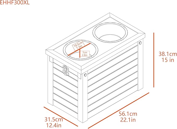 New Age Pet ECOFLEX Piedmont Elevated Dog Feeder, Sliding Lid Storage, Includes two 32oz Stainless Steel Bowls Easy Clean, 10 Year Warranty, Brown