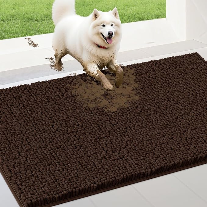 IM HOME 48" x 38" Brown Dog Door Mats for Muddy Paws, Chenille Absorbent Dog Mat, Non Slip Heavy Mud Mat for Dogs, Soft Pet Bed Mat for Entryway, Mud Paws, Inside Floor
