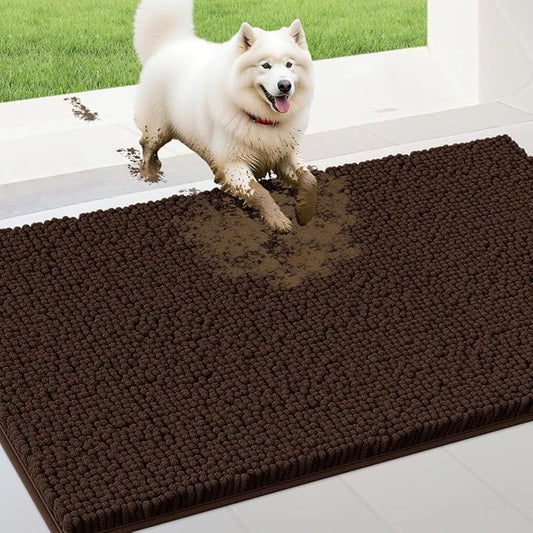 IM HOME 48" x 38" Brown Dog Door Mats for Muddy Paws, Chenille Absorbent Dog Mat, Non Slip Heavy Mud Mat for Dogs, Soft Pet Bed Mat for Entryway, Mud Paws, Inside Floor