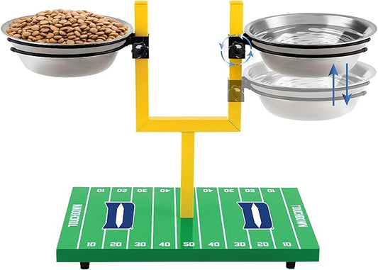 NCAA Duke Blue Devils Goalpost Dog Feeder – Adjustable Elevated Dog Bowls with Stand, 2 Stainless Steel Bowls, Non-Slip Rubber Feet, Raised Pet Feeder for Large & Small Dogs