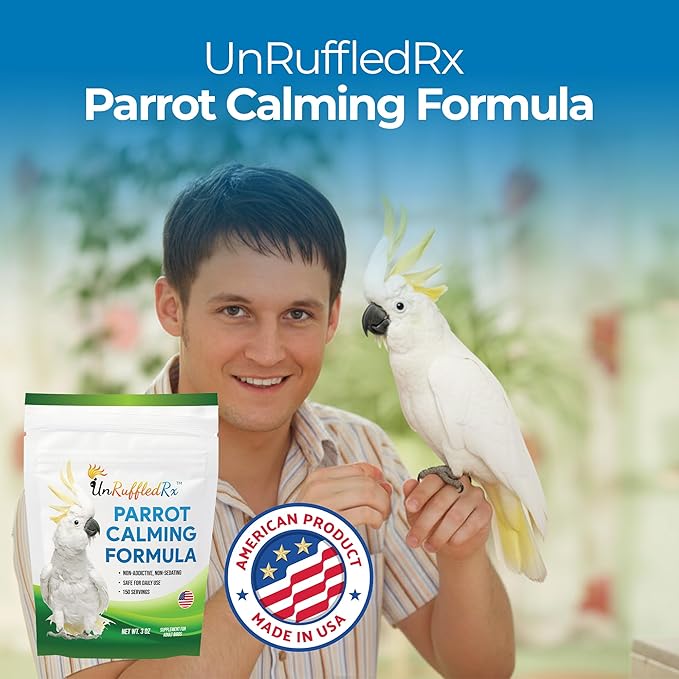 UnRuffledRx™ Calming Formula for Parrots – Bird Supplement That Supports Relaxation During Stressful Events Like Fireworks, Travel, and Visitors – 150 Servings – Made in USA