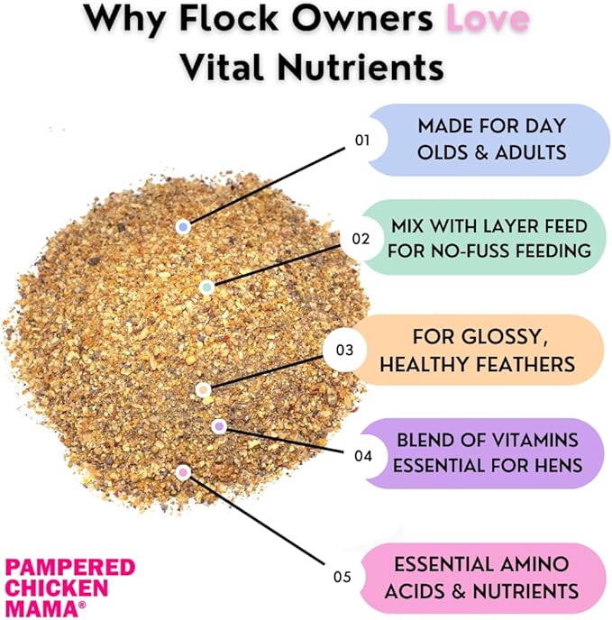 Vital Nutrients: Chicken Vitamins for Feed & Molting Supplement, Egg Booster, Poultry & Chicken Vitamins - Pampered Chicken Mama (1.5 pounds)