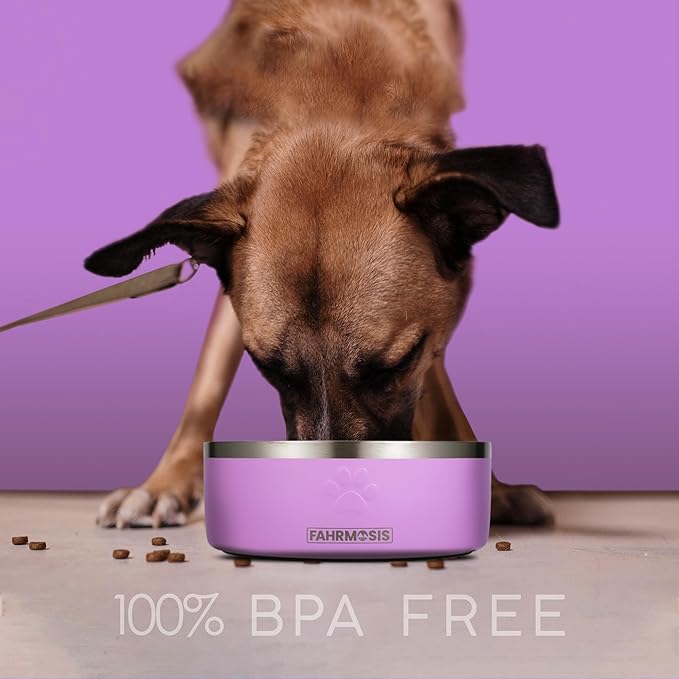 64 OZ Dog Bowl with Slow Feeder Insert Stainless Steel Pet Water Bowl for Medium & Large Breed Non Slip Rubber Base & Plastic Puzzle Feeder - Lavender