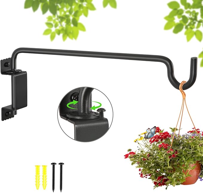 16" 360° Swivel Plant Hanger (2-Pack) - Heavy Duty Solid Steel Wall Hook, 12-Directional Adjustable for Bird Feeders, Outdoor/Indoor Plants, Garden & Patio, Rust-Resistant Black