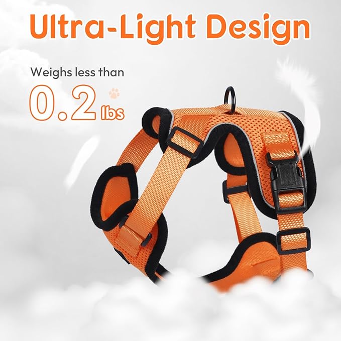 Dooradar Cat Harness and Leash Set, Escape Proof Safe Adjustable Kitten Vest Harnesses for Walking, Easy Control Soft Breathable Mesh Jacket with Reflective Strips for Cats, Orange, XS