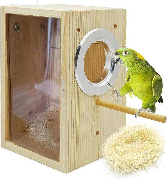 kathson Parakeet Nesting Box Transparent Bird House Bird Nest Box for Cage Parrot Nesting Boxes Wooden Breeding Box for Cockatiel Lovebirds Budgie Finch Canary(S)