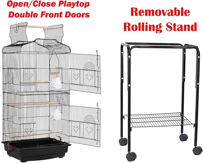 65-Inch Large Flight Bird Cage with Toys and 10-Step Play Ladder for Cockatiel Parakeet Finch Budgie Lovebird Canary Finch Pet Bird Cage with Rolling Removable Rolling Stand