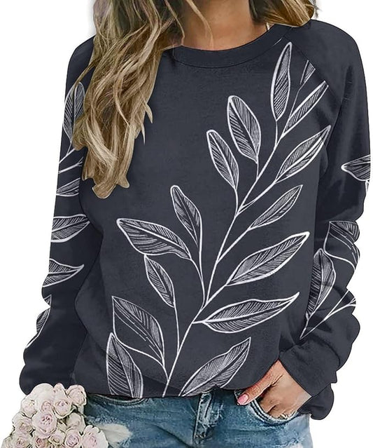 Womens Long Sleeve Tops Y2k Japanese Art Print Sweatshirts Fall Pullover for Women Crewneck Vintage Shirts Boho Tops