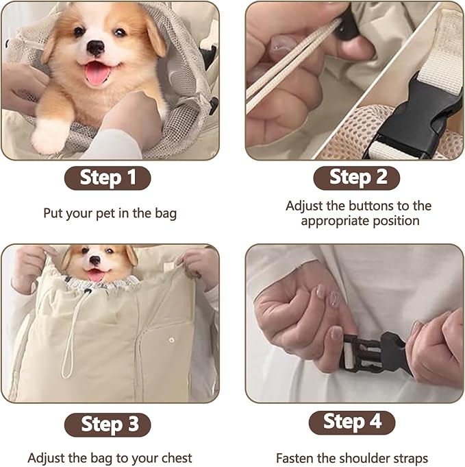 Dog Front Carrier Backpack, Adjustable Pet Cat Chest Ventilated Dog Carrier for Hiking Camping Travel, Ventilated Mesh Dog Travel Backpack(Off White)