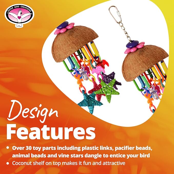 Super Bird Creations SB896 Seeing Stars Bird Toy - Interactive Foraging Toy, Ideal for Parrotlets, Parakeets, Cockatiels, Stimulates Mental and Physical Activity - Small/Medium Bird Size, 9.5" x 3.5"