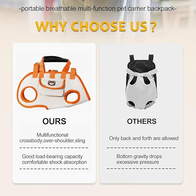 Dog Sling Carrier, Dog Carriers for Small Dogs, Adjustable Hands-Free Breathable Pet Sling with Safety Leash & Treat Pocket, Comfortable Full-Body Support for Puppies & Cats(Orange,Large)