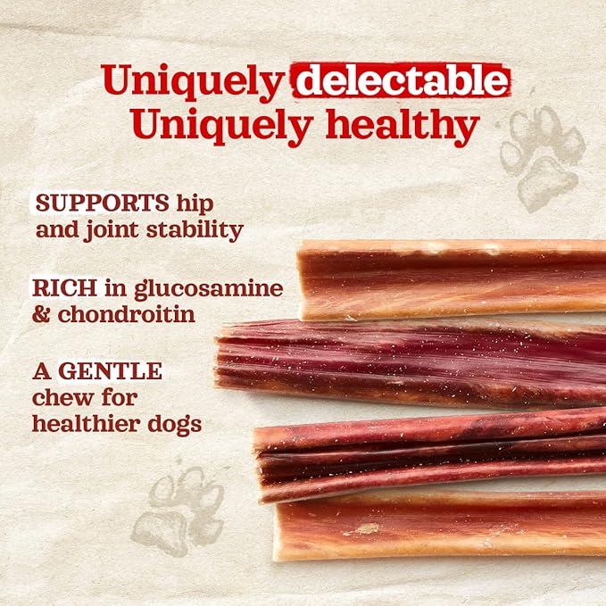 Natural Farm Gullet Jerky Sticks (10”, 12-Pack), Fully Digestible Beef Esophagus, Grain-Free, Odor-Free - Best for Light, Pups & Senior Chewers