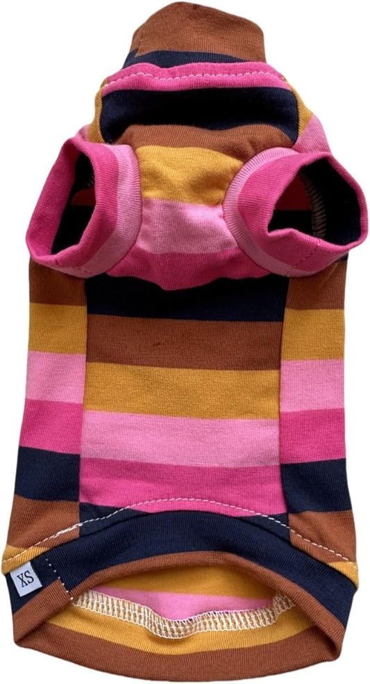 Vintage Stripes Sphynx Hairless Cats Shirt Cotton Cat Turtleneck Pet Clothes Kitten T-Shirts with Sleeves for Sphynx Cornish Rex, Devon Rex, Peterbald (Moning Glory, X-Small (Pack of 1))