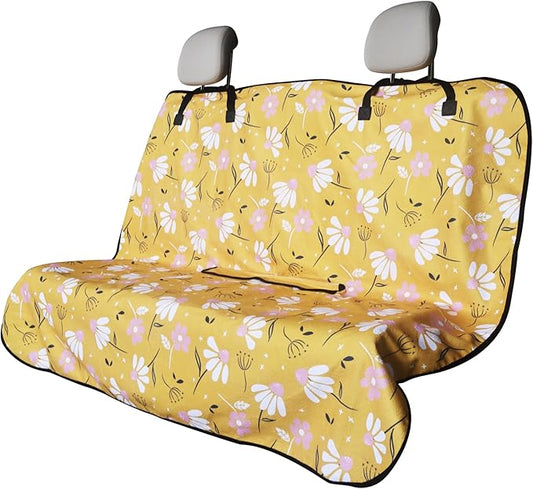 Back Seat Cover for Car Trucks Van SUV,Waterproof Rear Bench Towel Seat Covers for Dogs and Kids,Automotive Backseat Protector (Chamomile and Yellow)