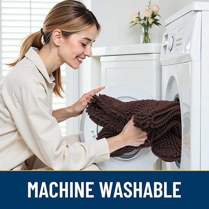 Smiry Dog Door Mat for Muddy Paws 48x30, Absorbs Moisture and Dirt Doormat, Non-Slip Washable Quick Dry Chenille Front Door Mat Indoor Entrance, Entryway Carpet for Inside Floor, Brown