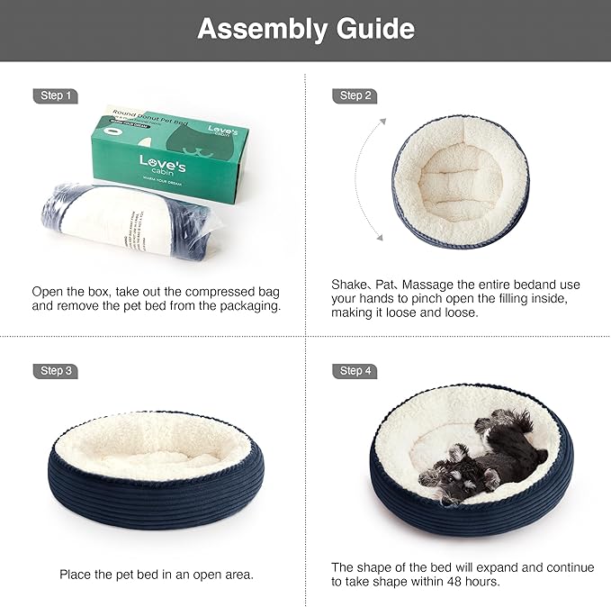 Love's cabin Round Donut Cat and Dog Cushion Bed, 25in Pet Bed for Small or Medium Dogs, Anti-Slip & Water-Resistant Bottom, Soft Durable Fabric Pet Beds, Washable Calming Cat Bed Navy Stripe