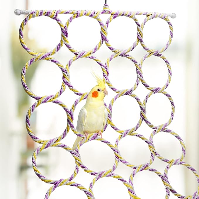 Wontee Bird Rope Climbing Ladder Parrot Hanging Swing Perch for Parakeets Cockatiels Conures Lovebirds Rats (Random Color)