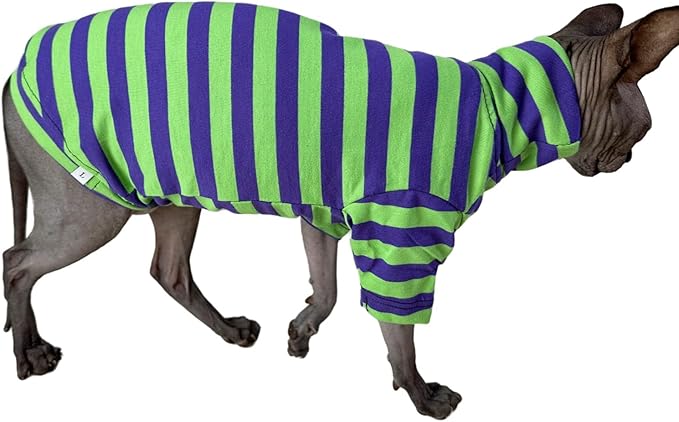 Vintage Stripes Sphynx Hairless Cats Shirt Cotton Cat Turtleneck Pet Clothes Kitten T-Shirts with Sleeves for Sphynx Cats (Eggplant, Medium)