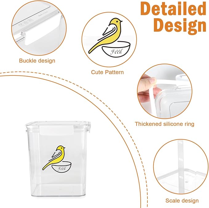Bird Seed Storage Container-Airtight Bird Food Container-5-6lb/4.2 l Pet Food Storage Containers with Bird Seed Scoop-Wild Bird Seed Dispenser-forPetBirds Parakeets Finches Food MealwormsStorage/Clear