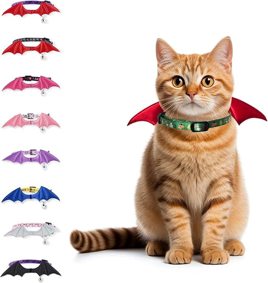 1 PC Bat Wing Cat Collar with Bell, Adjustable Kitten Collar with Safety Breakaway Buckle for Boy&Girl Cats, Halloween Christmas Cat Accessories for Kitten Puppy