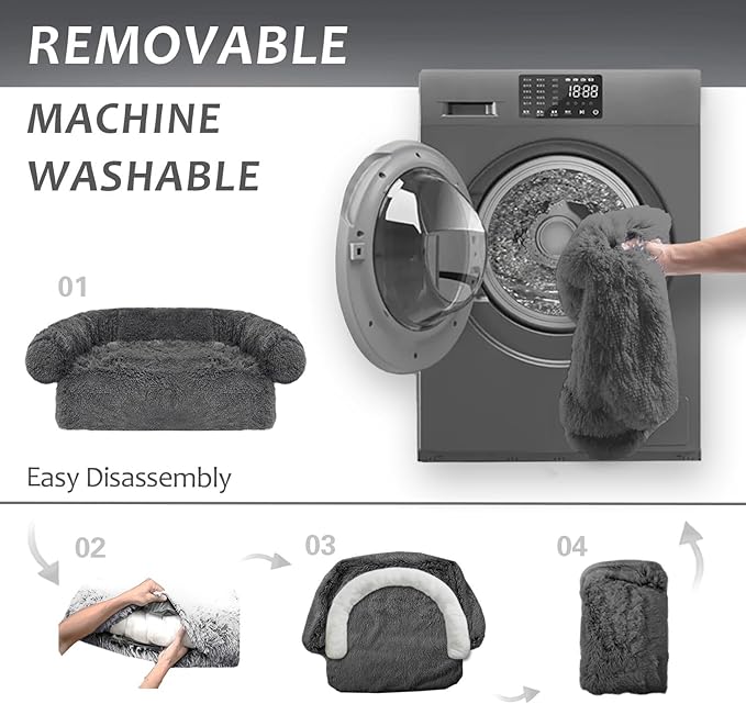 Calming Dogs/Cats Bed Mats, Dog Pad Washable Removable Couch Cover, Plush Long Fur Mat for Pets, Waterproof Lining, Perfect for Small, Medium and Large Dogs and Cats (Dark Gray, 31"x23")