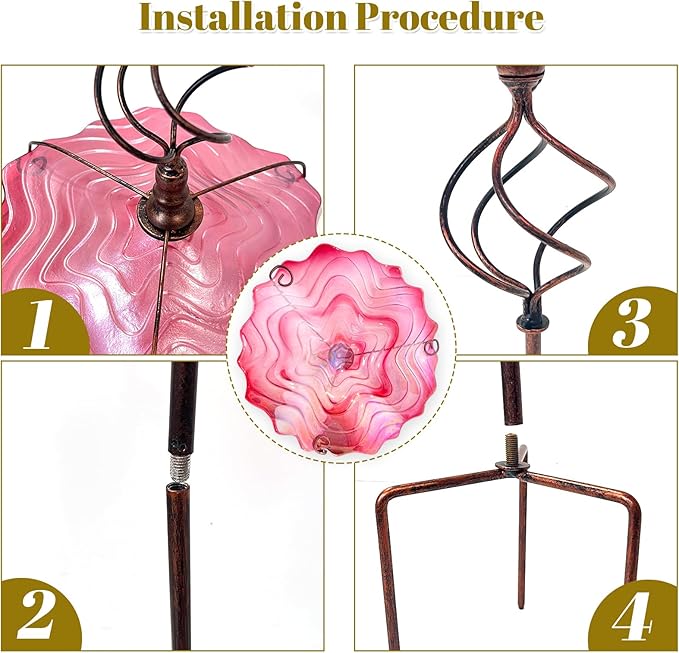 HONGLAND 31" Red Glass Bird Bath with Sturdy Metal Stake, Secure Freestanding Birdbath for Outdoors, Garden, Patio, and Yard Ornament