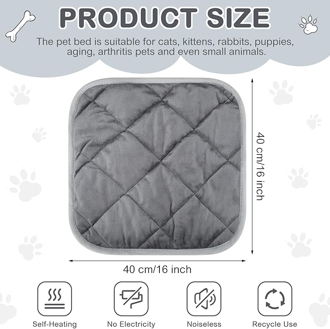 4 Pack Self Heating Cat Pad Self Warming Dog Mat Reflects Body Heat Extra Warm Thermal Pet Pad Washable Dog Cat Bed Crate Bed Mat Blanket(Gray,16 x 16 Inch)